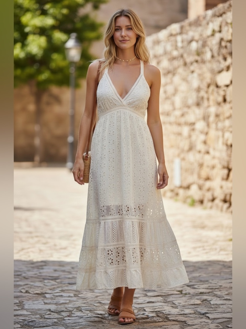 A COLLECTIVE STORY Cream Eyelet Boho Maxi Dress XL NWT Cottage Romantic Summer